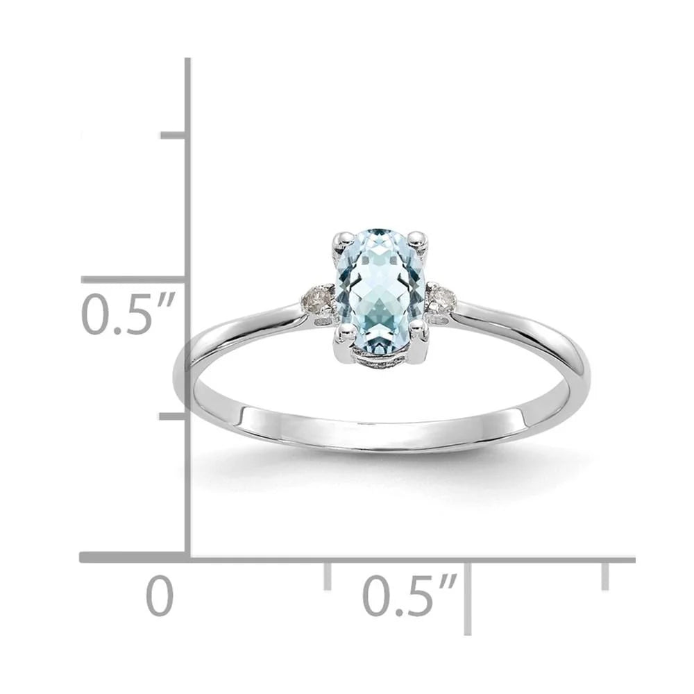 14k White Gold Real Diamond & Aquamarine Ring R2527