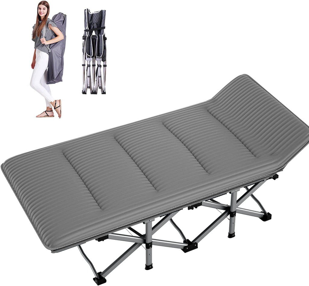 Portable Heavy Duty Outdoor Sleeping Cot with Carry Bag (Grey+ Pad) W258922