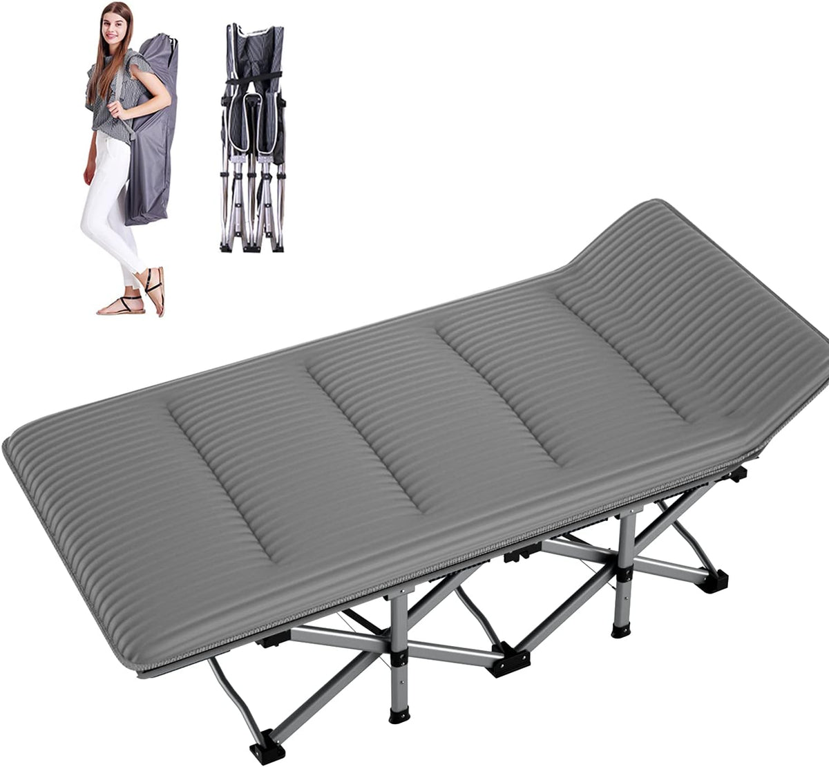 Portable Heavy Duty Outdoor Sleeping Cot with Carry Bag (Grey+ Pad) W258922