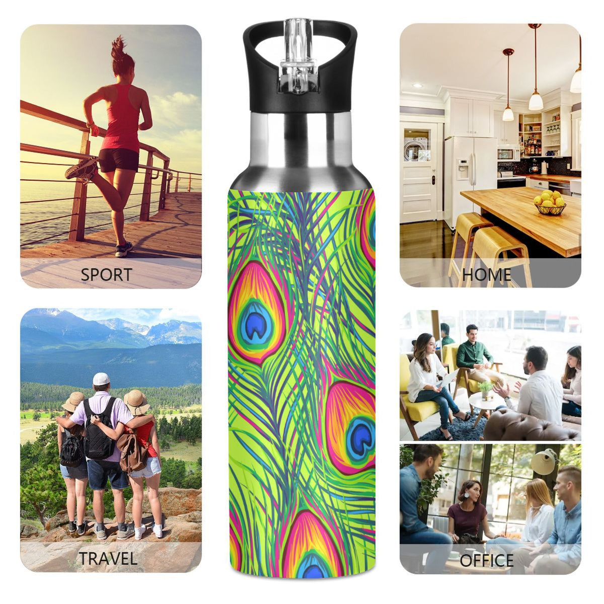 Green Stainless Steel Insulated Water Bottle with Straw Lid K3165