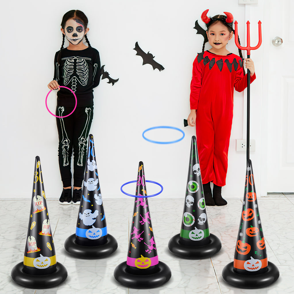 5pcs Inflatable Halloween Witch Hat Ring Toss Game Party Supplies Y56023