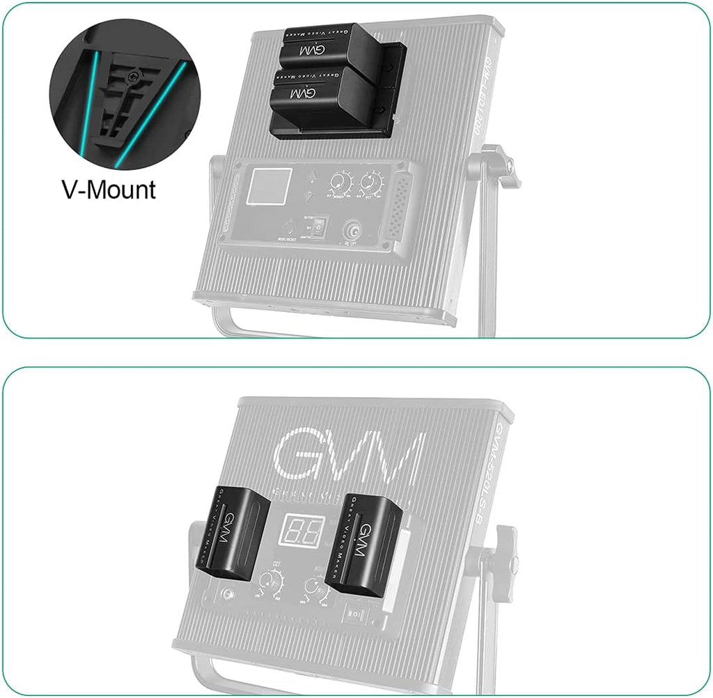 NP-F970 6600mAh Batteries with Dual USB Charger and V-Mount Adapter, 2 Packs N7321
