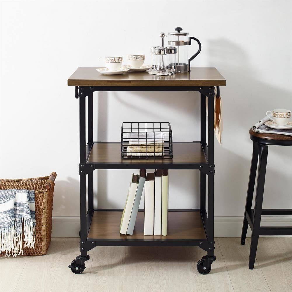 Rustic Antique Oak/Black Multifunction Cart M261267