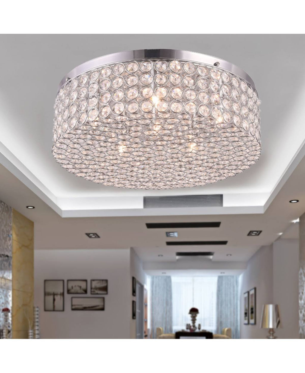 6-Light Flush Mount Ceiling Lamp Crystal and Chrome C483