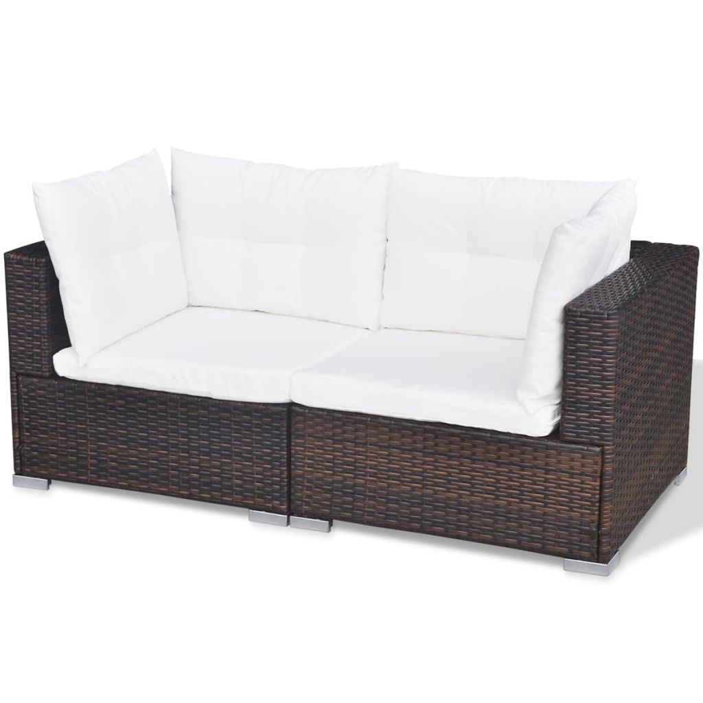 10 Piece Brown Poly Rattan Outdoor Sofa Set with Coffee Table and Ottoman B618