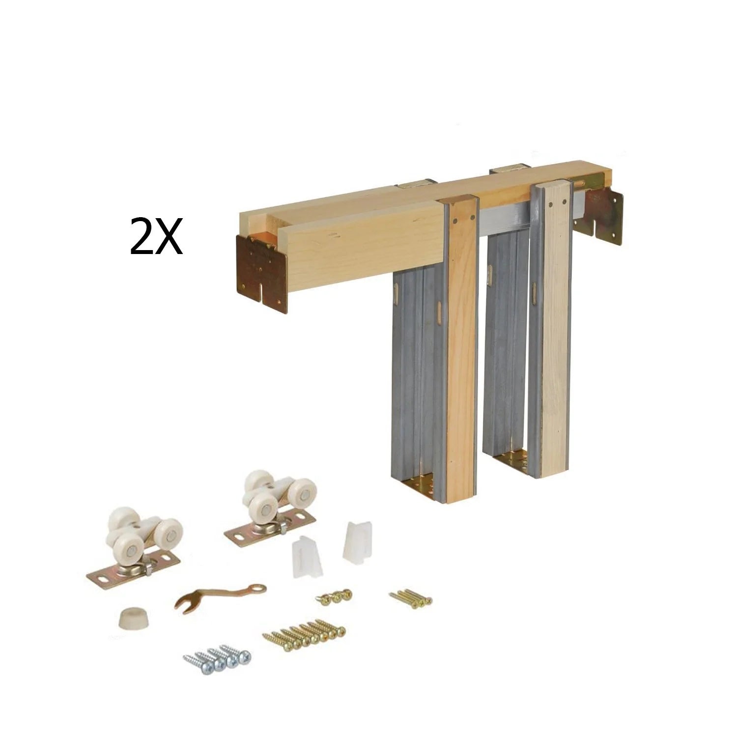 Matte White MDF Sliding French Double Pocket Doors with Kit Rail Hardware X333610