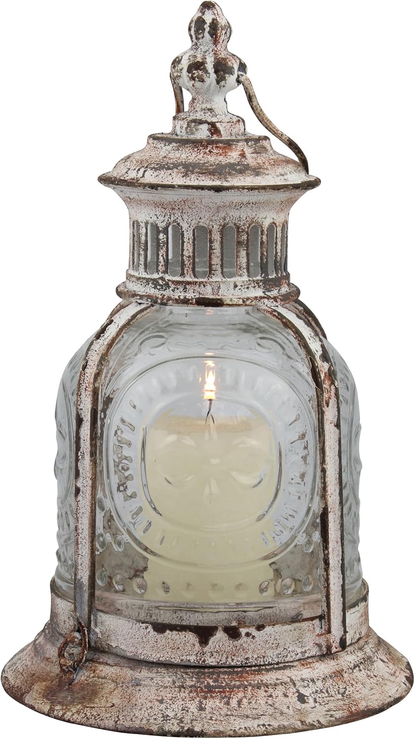 Antique Metal Votive Candle Lantern with Handle, Worn White, Pack of 2 E820815