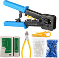 RJ45 Crimp Tool Kit with 50PCS Connectors, 50PCS Covers, Mini Wire Stripper, Wire Cutter M899283