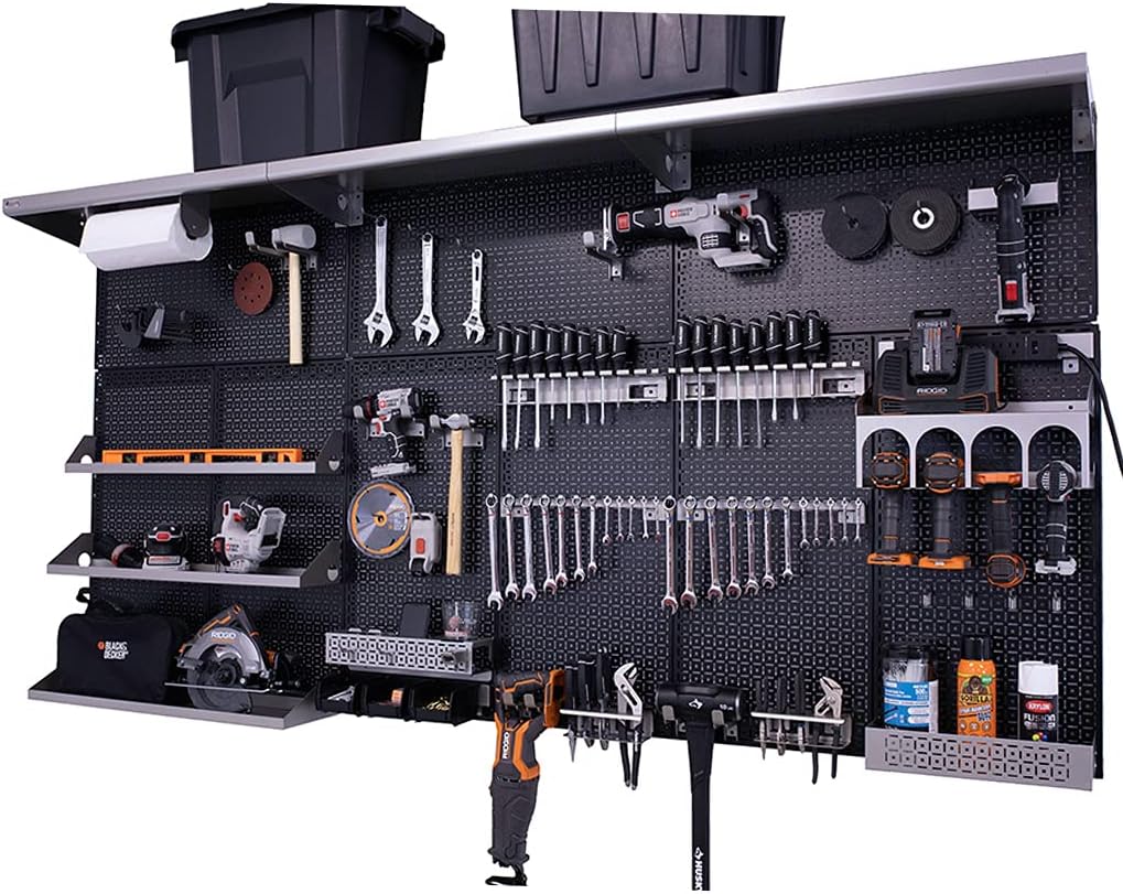 Black/Silver Metal Pegboard Wall Organization System N54188