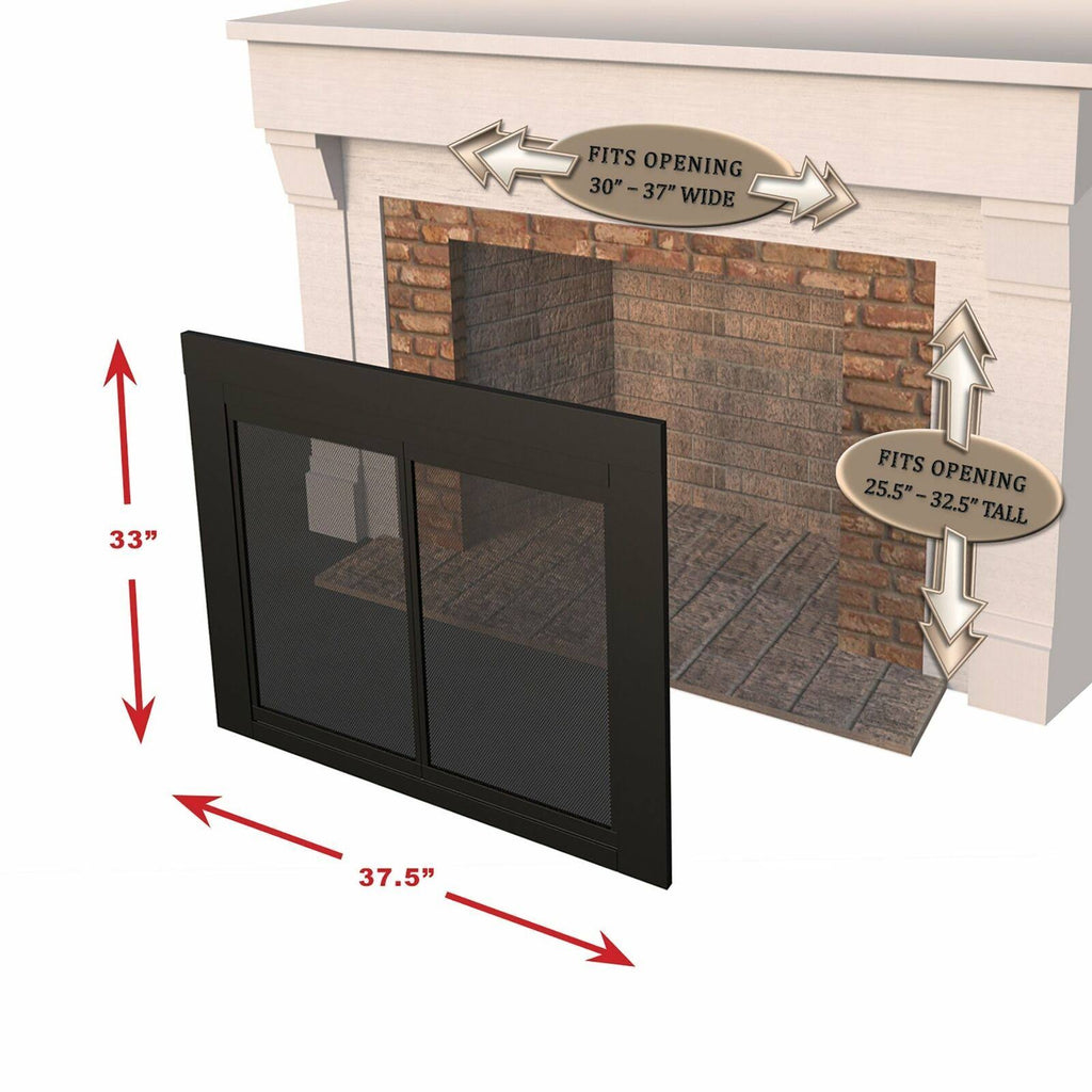 Black Cabinet Style Glass Fireplace Doors M524