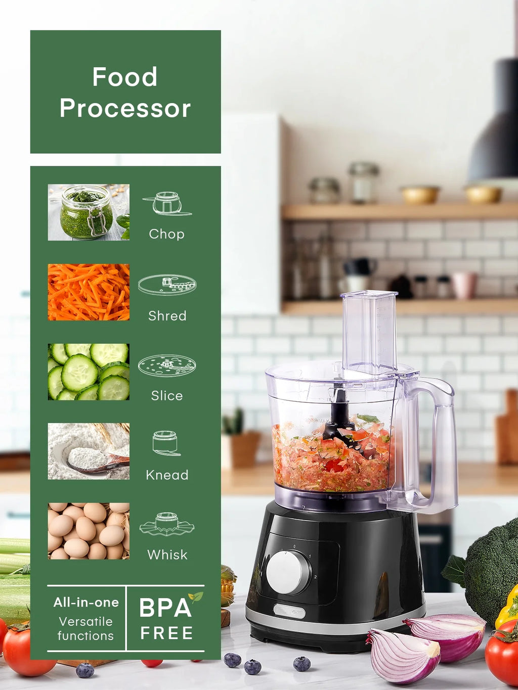 8-Cup Food Processor & Vegetable Chopper with 6 Functions A345