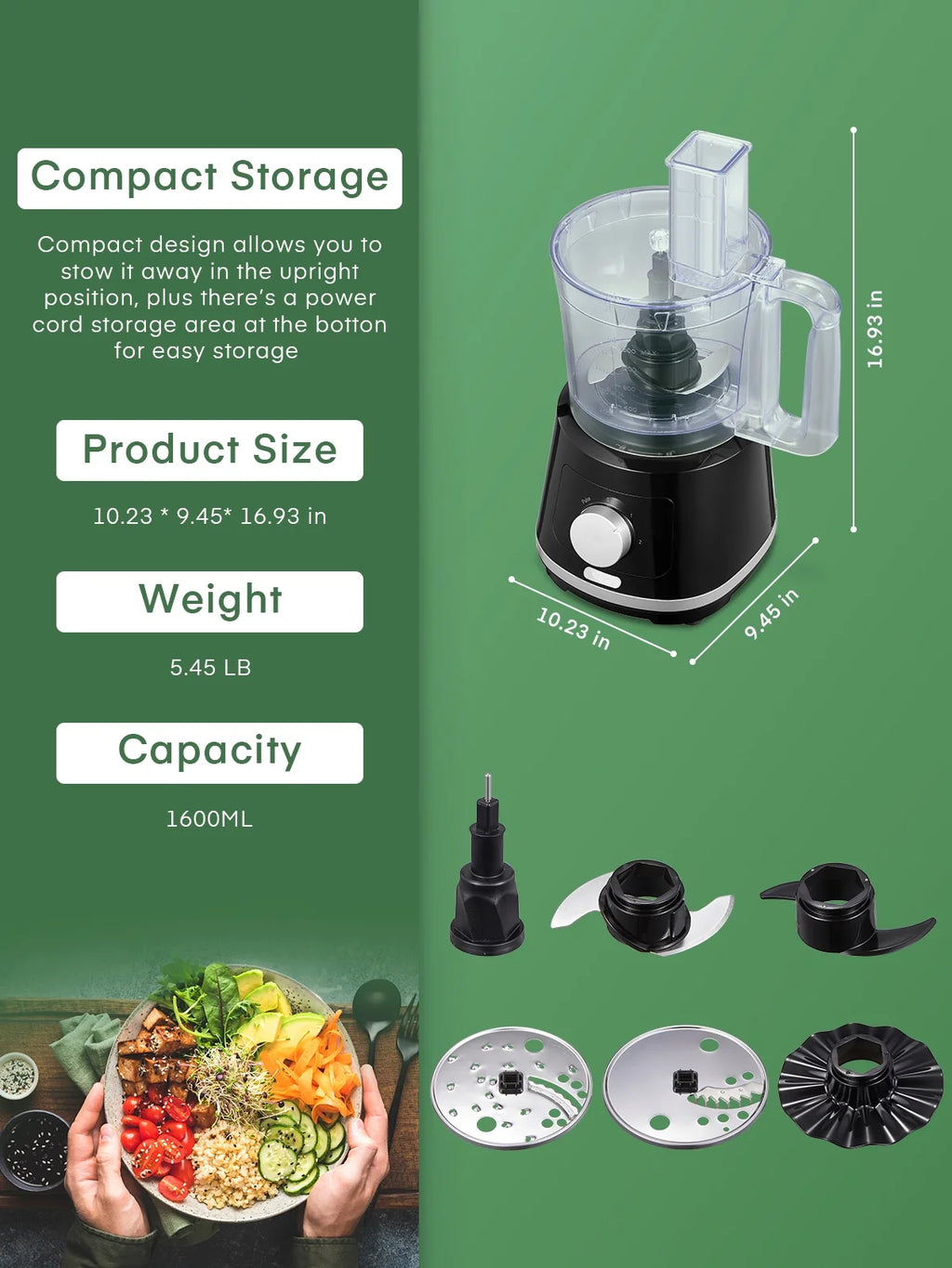 8-Cup Food Processor & Vegetable Chopper with 6 Functions A345