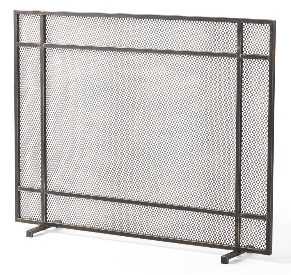 Black Brushed Gold Single Panel Iron Fire Screen H159375