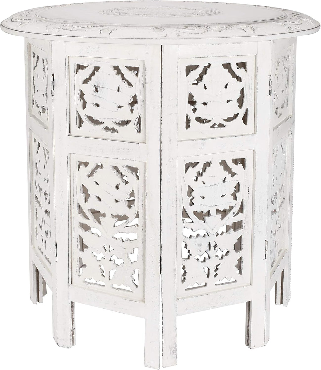 White Wash Solid Wood Octagonal Accent Table 18 Inch Round Top 18 Inch High V667