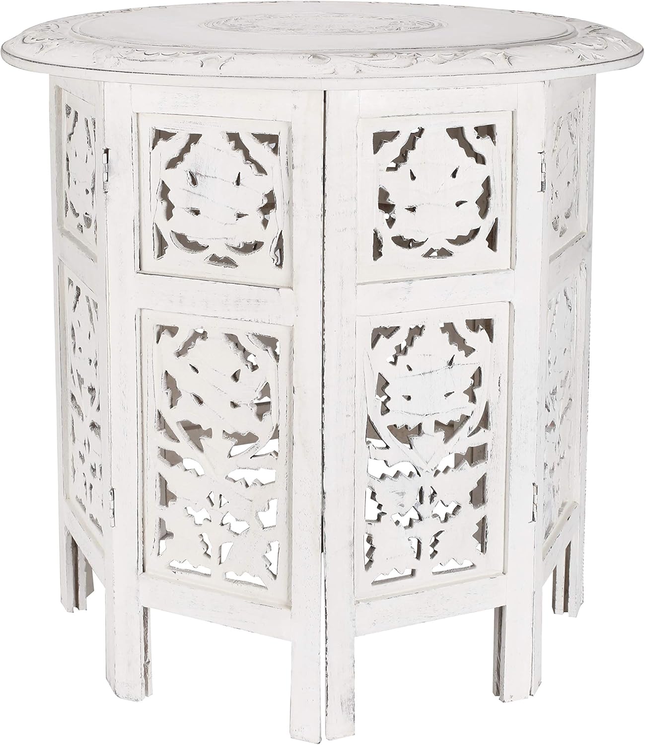 White Wash Solid Wood Octagonal Accent Table 18 Inch Round Top 18 Inch High V667
