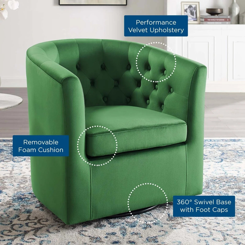 Emerald Tufted Performance Velvet Swivel Armchair H723