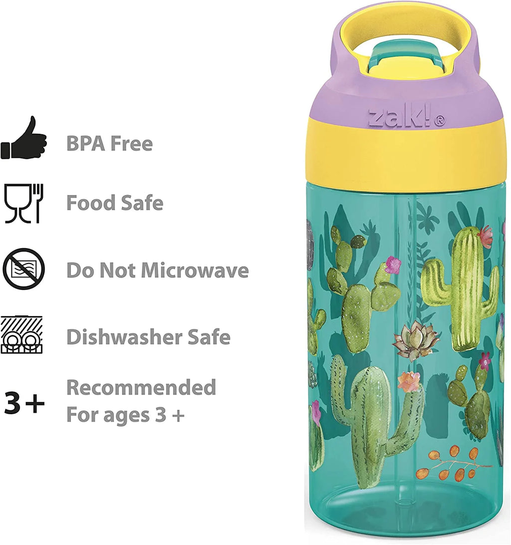 16oz Durable Plastic Kids Water Bottle with Straw and Carrying Loop, 2PK Set Y9443