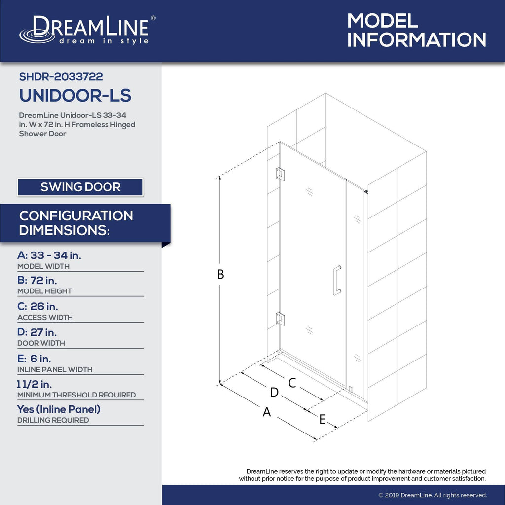 Frameless Hinged Shower Door in Chrome O188980