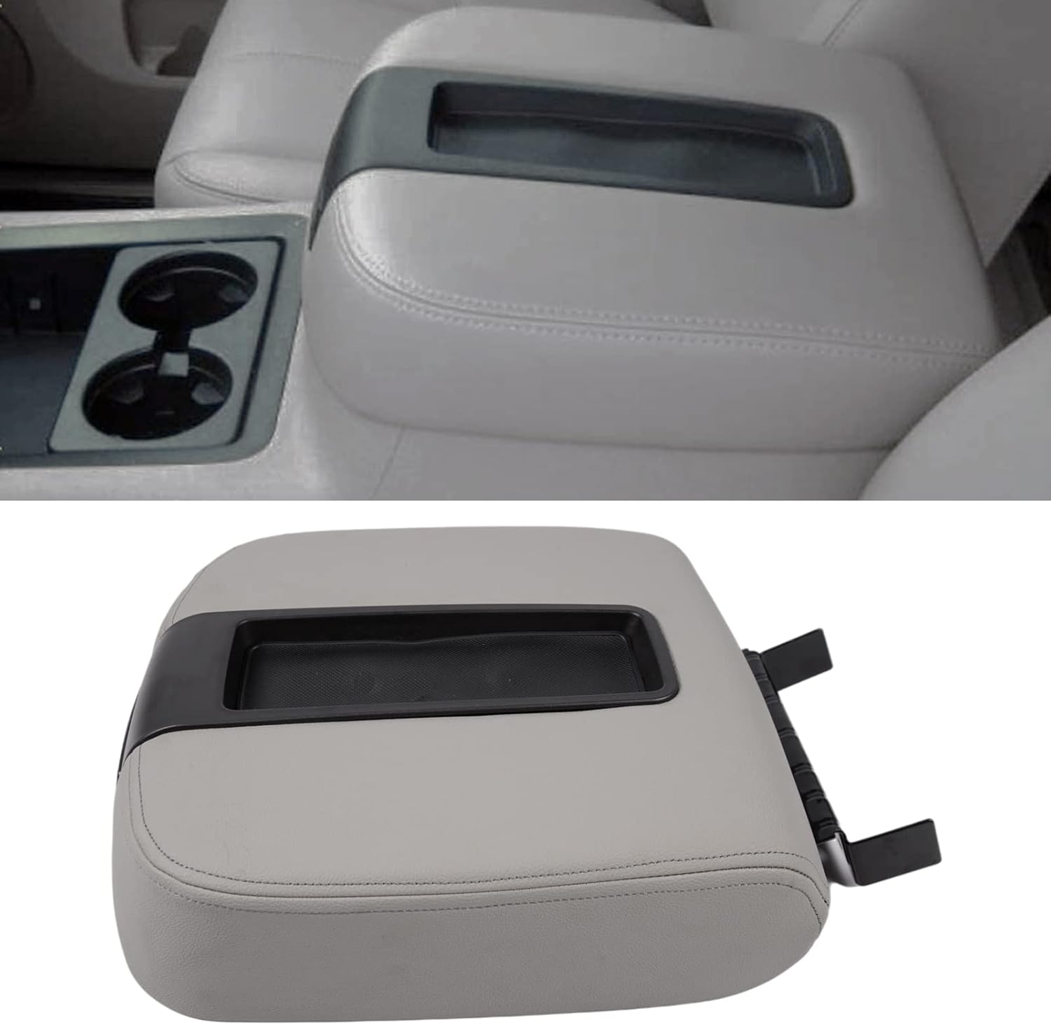 Front Center Console Lid Armrest for Chevy GMC Silverado Sierra 2007-2014 (Gray) Pack of 2 U6163