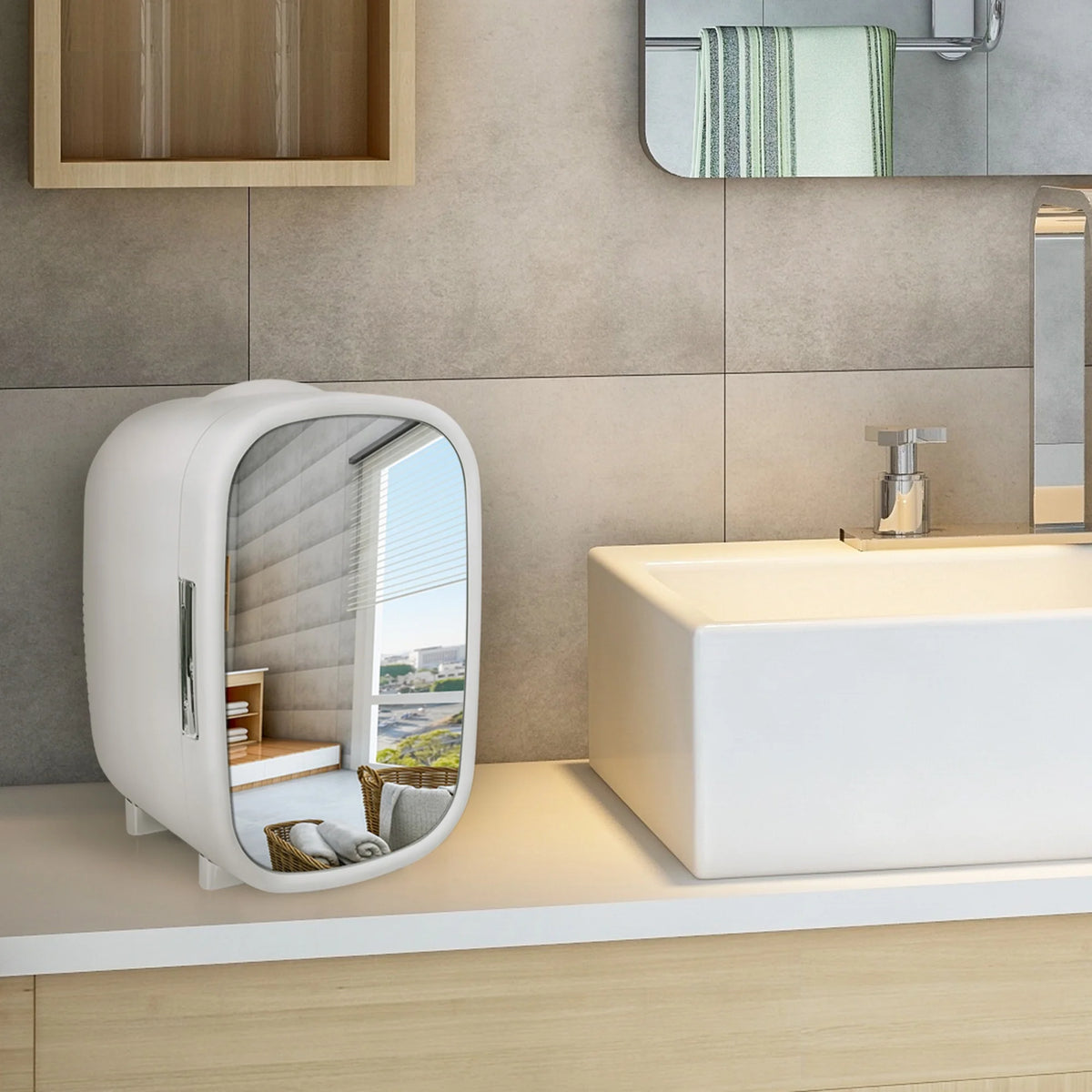 White 7L Mini Fridge with Mirror Door H1368
