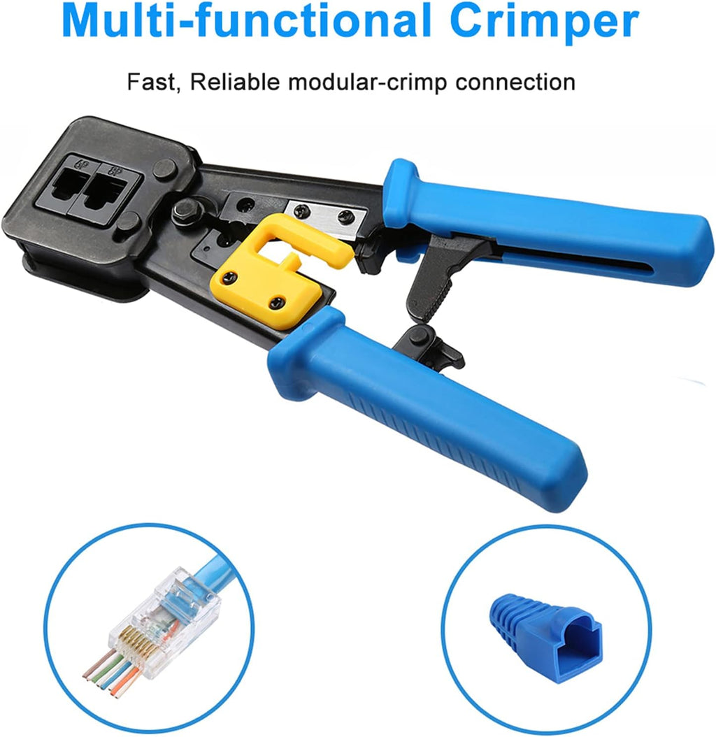 RJ45 Crimp Tool Kit with 50PCS Connectors, 50PCS Covers, Mini Wire Stripper, Wire Cutter M899283