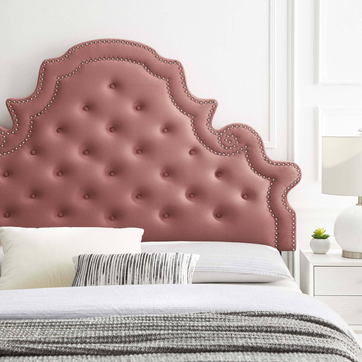 Tufted Dusty Rose Performance Velvet Twin Headboard S33865