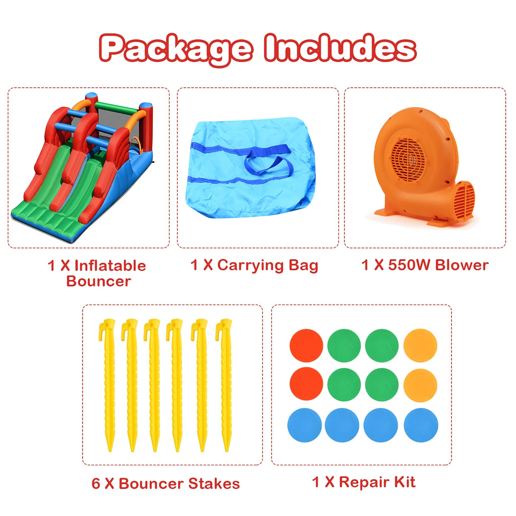 Inflatable Bounce House 3-in-1 Dual Slides Jumping Castle with 550W Blower T924