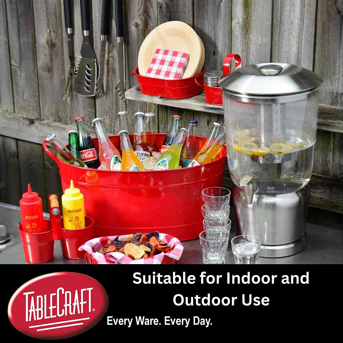 Gallon Drink Dispenser with Fruit Infuser & Stand, Tritan Stainless Steel Y4021