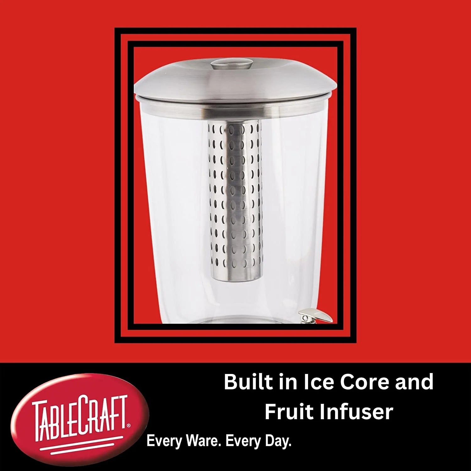 Gallon Drink Dispenser with Fruit Infuser & Stand, Tritan Stainless Steel Y4021