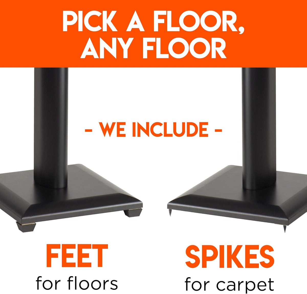 Universal Floor Speaker Stands with Sound Iso Pads & Carpet Spikes F664711