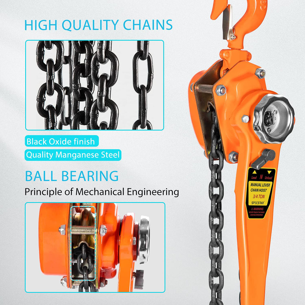 3/4 Ton Capacity 5 Feet Lever Chain Hoist with 2 Hooks T88028