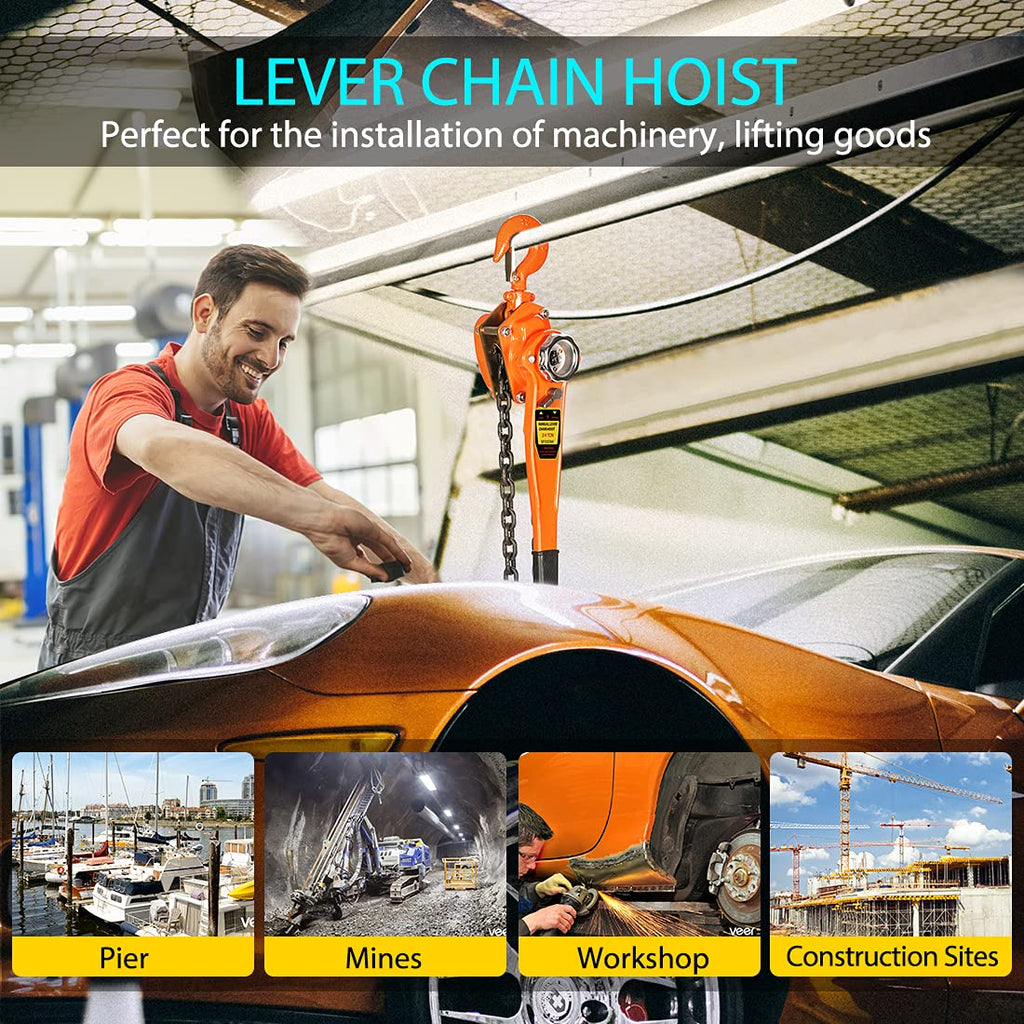 3/4 Ton Capacity 5 Feet Lever Chain Hoist with 2 Hooks T88028
