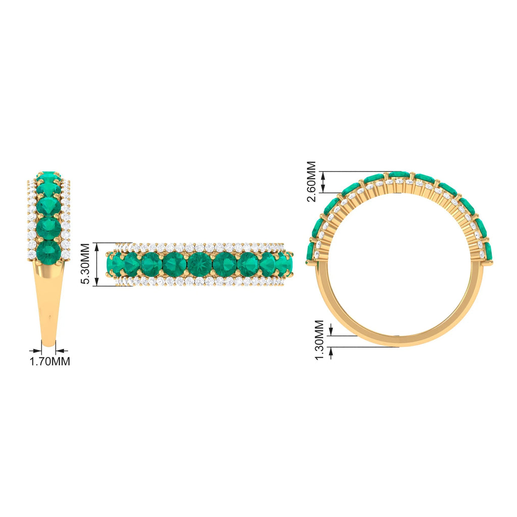 Emerald Half Eternity Ring, 925 Sterling Silver, US 12.50 U50076