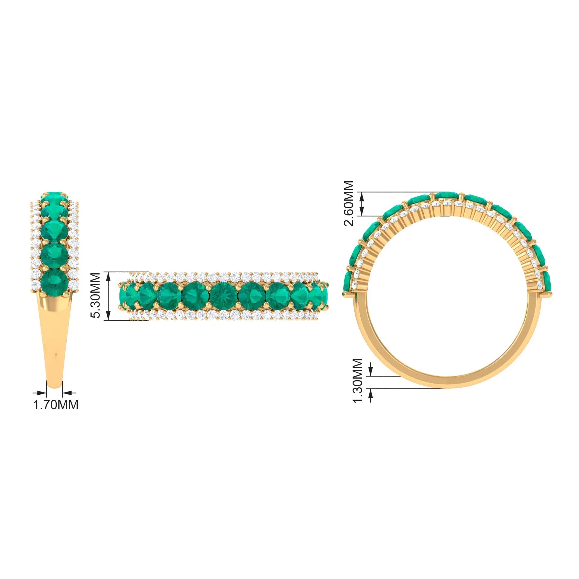 Emerald Half Eternity Ring, 925 Sterling Silver, US 12.50 U50076