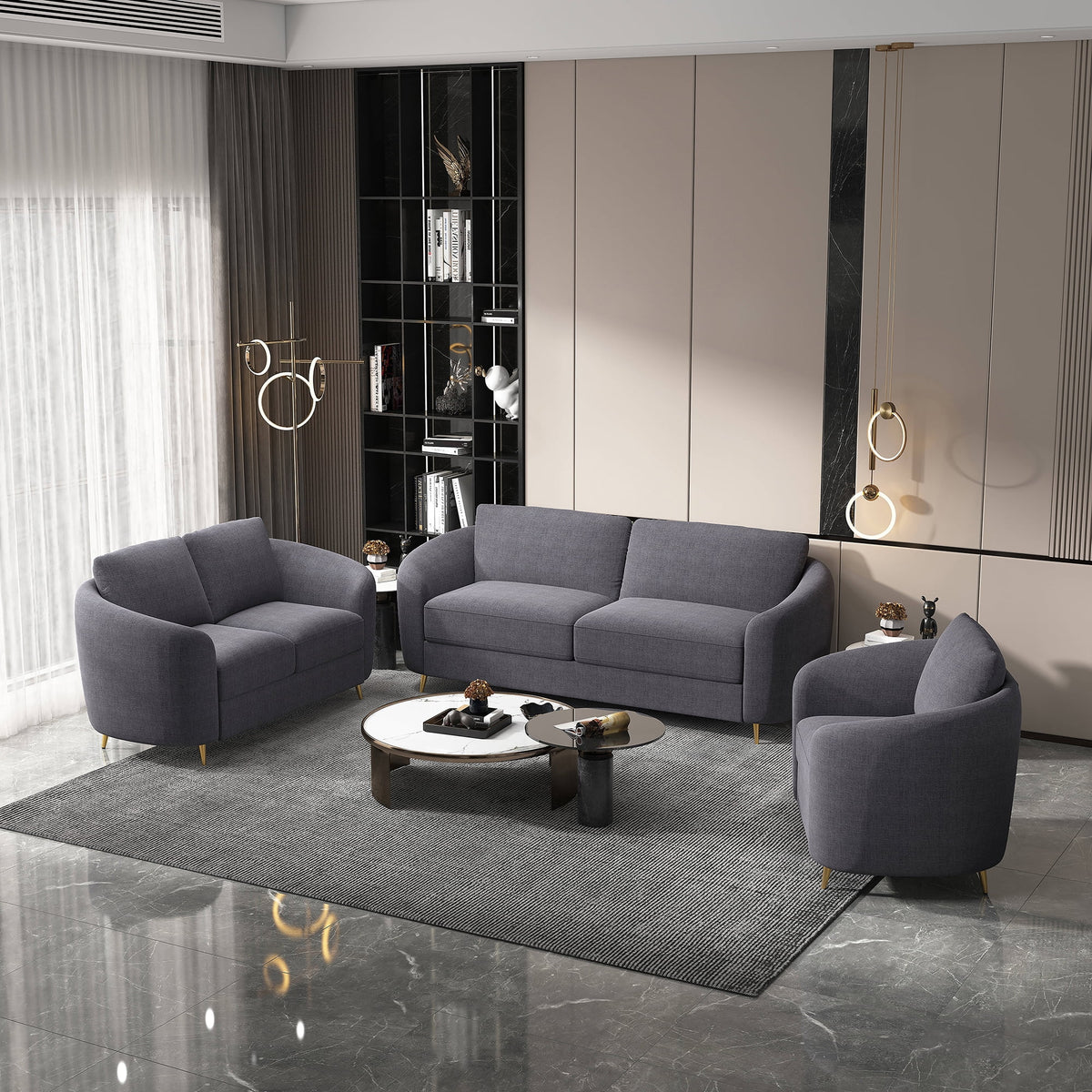 Gray Upholstery Sofa with Wooden Frame and Metal Legs T678001