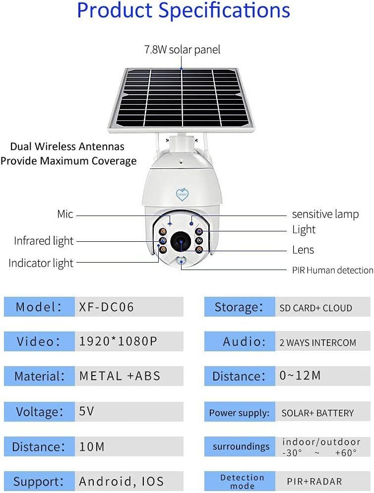 Outdoor Solar WiFi Security Camera with 6 x 18650 Batteries V778