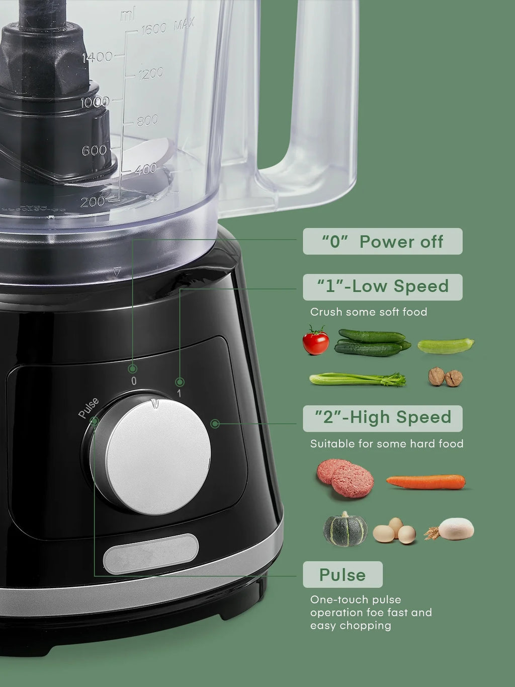 8-Cup Food Processor & Vegetable Chopper with 6 Functions A345