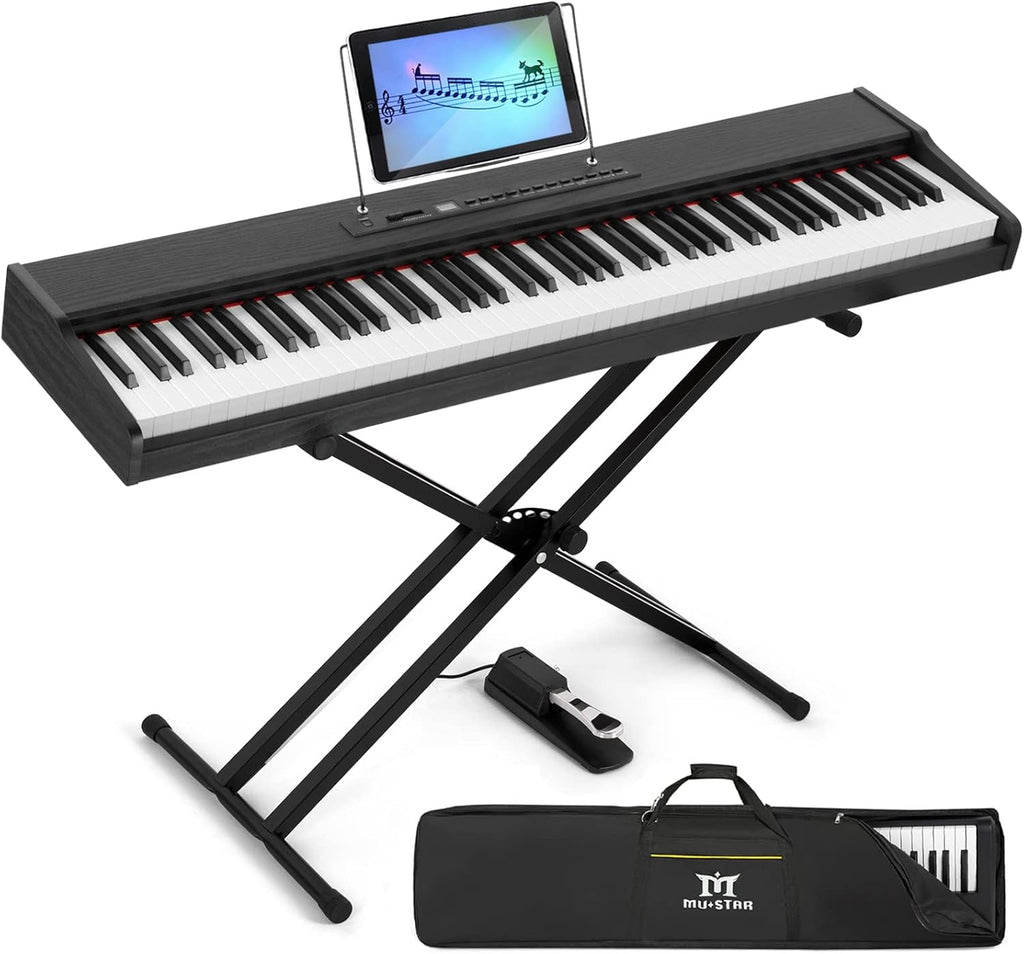 White Digital Piano 88 Weighted Keys with Stand, Bluetooth Connection, Portable Case, Sustain Pedal Z1875