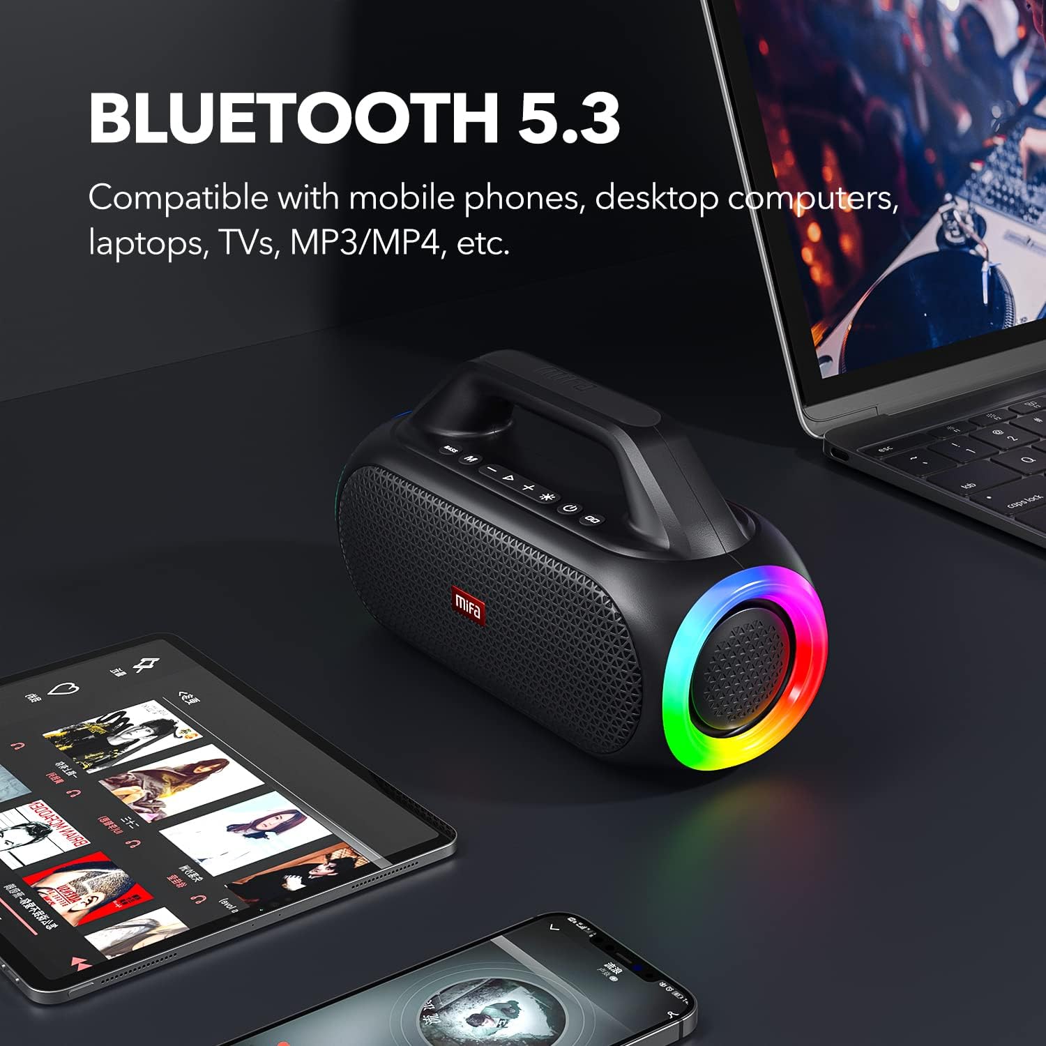 Portable Bluetooth Speaker with 2 Subwoofers, 2 Tweeters, LED Light, IPX7 Waterproof, 24H Playtime, 60W T678495