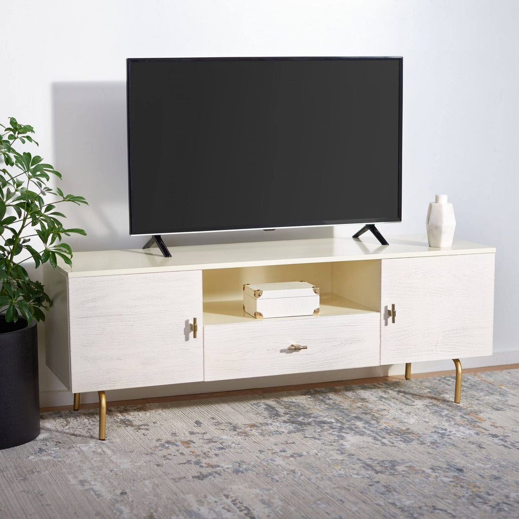Cream White Washed Media Stand P8634