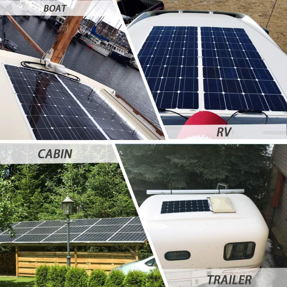 2pcs 100w Monocrystalline Flexible Solar Panel 200W 12V Kit with 20A Controller PV Connector U926417