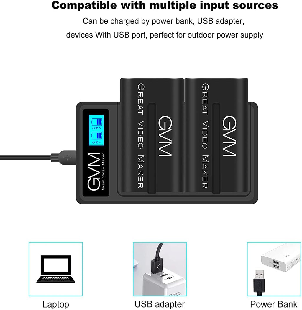 NP-F970 6600mAh Batteries with Dual USB Charger and V-Mount Adapter, 2 Packs N7321