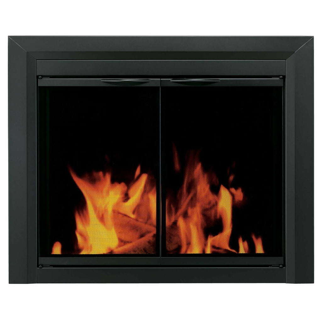 Black Cabinet Style Glass Fireplace Doors M524