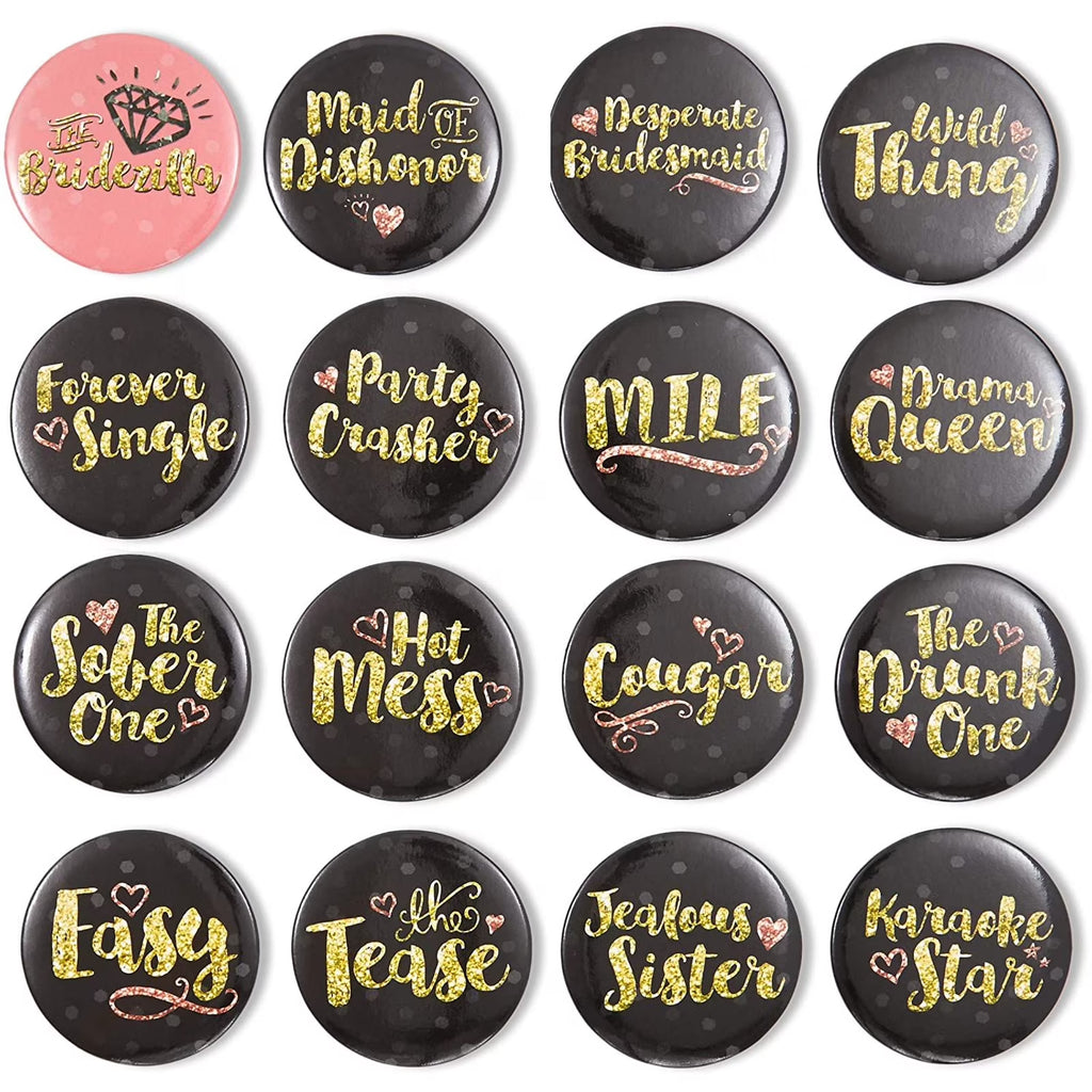 16 Designs Bachelorette Party Buttons (2.25 in, 16-Pk) G261015