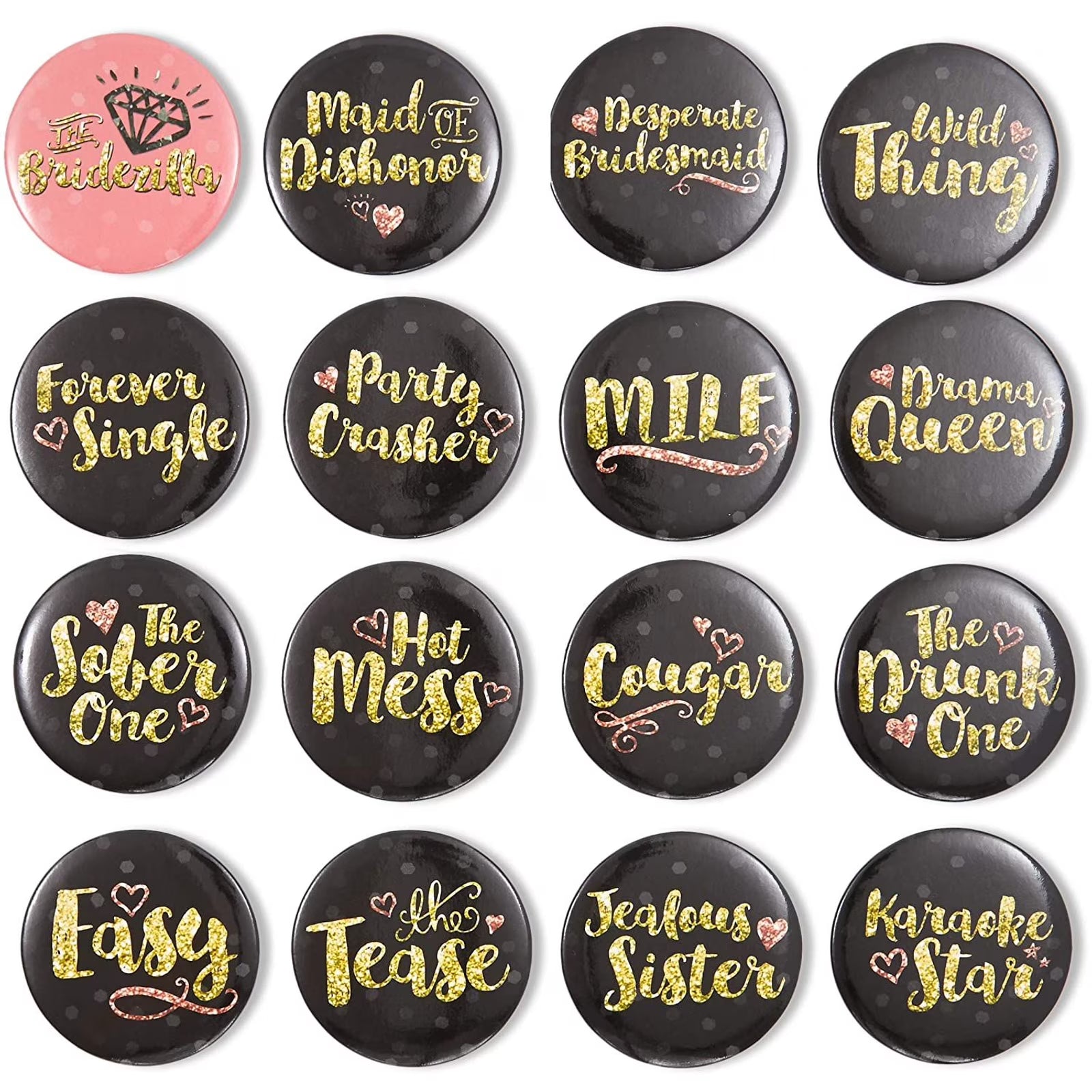 16 Designs Bachelorette Party Buttons (2.25 in, 16-Pk) G261015