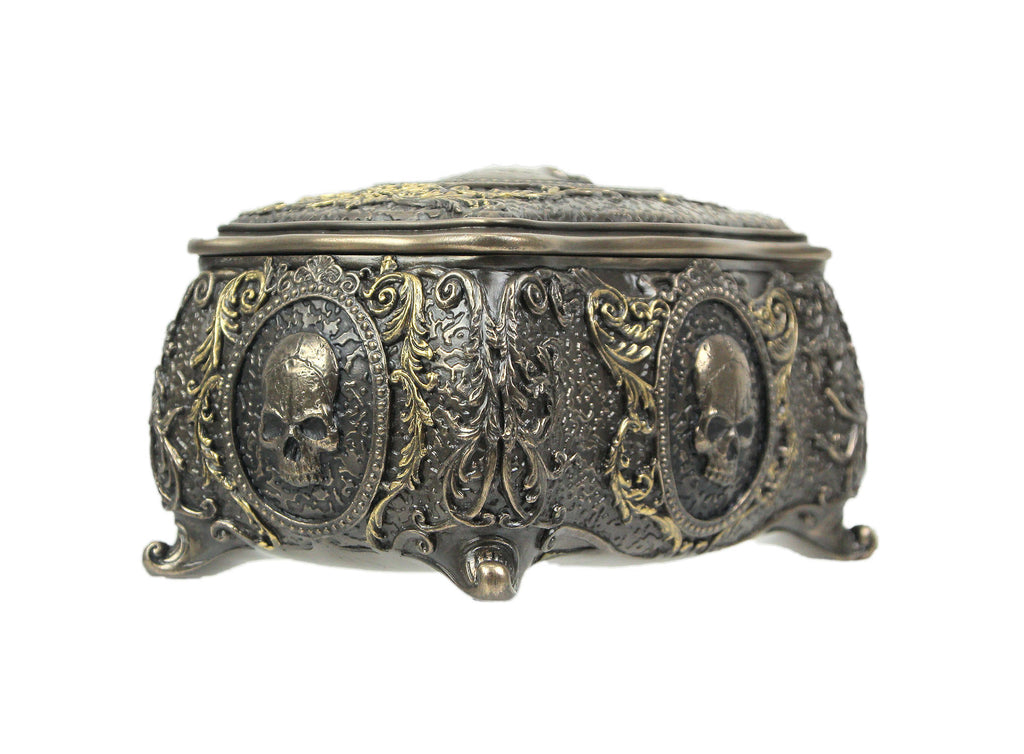 Metallic Bronze Finished Human Skull Cameo Design Trinket Box Y564