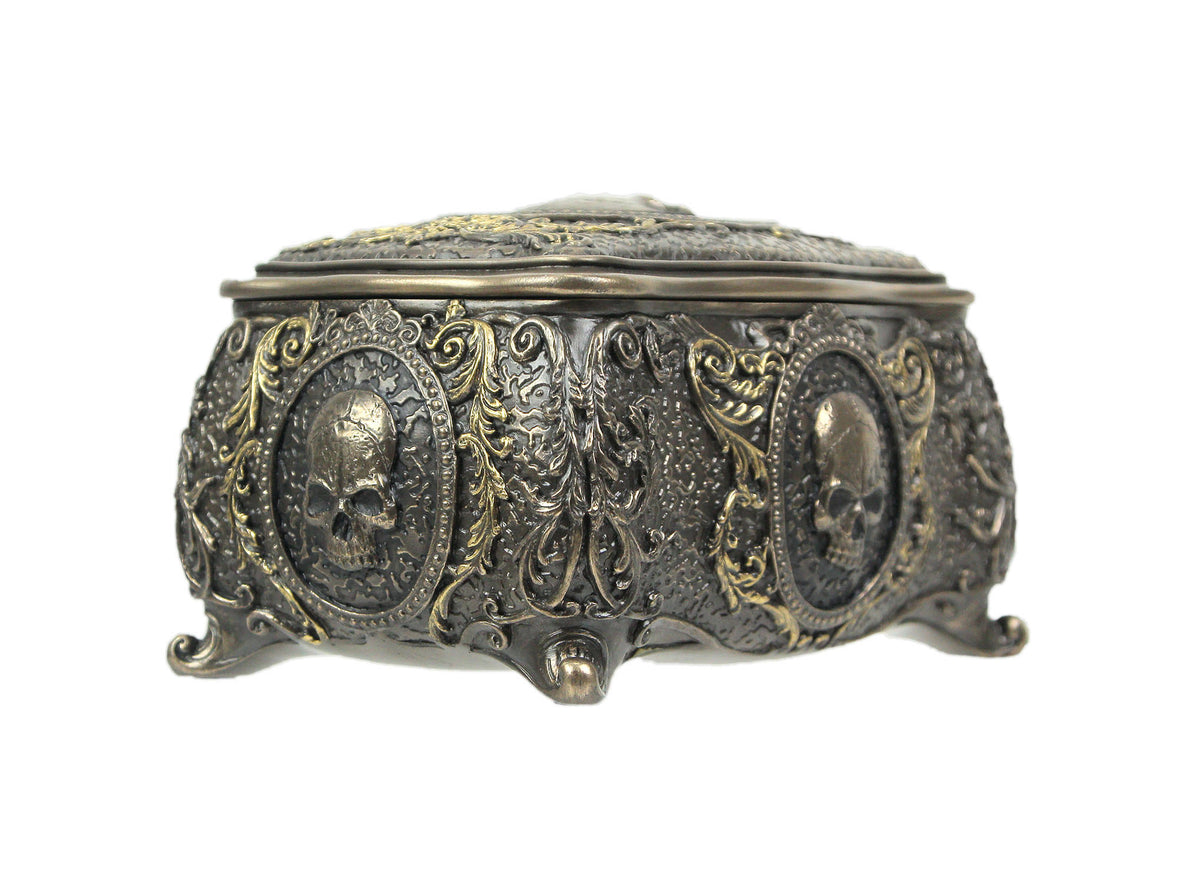 Metallic Bronze Finished Human Skull Cameo Design Trinket Box Y564