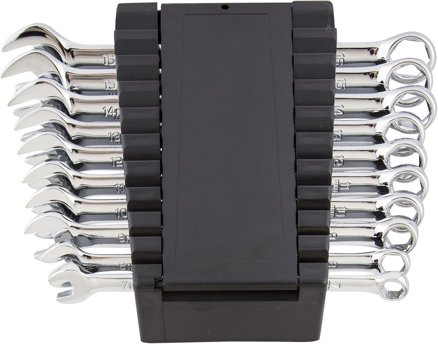 10-Piece Metric Combination Wrench Set, Chrome Vanadium Alloy Steel, Angled Ends, Storage Rack Included F396