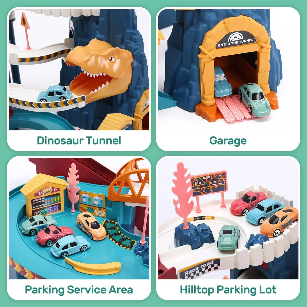 Blue Dinosaur Race Track Playset with 4 Mini Cars & 4 Dino W336