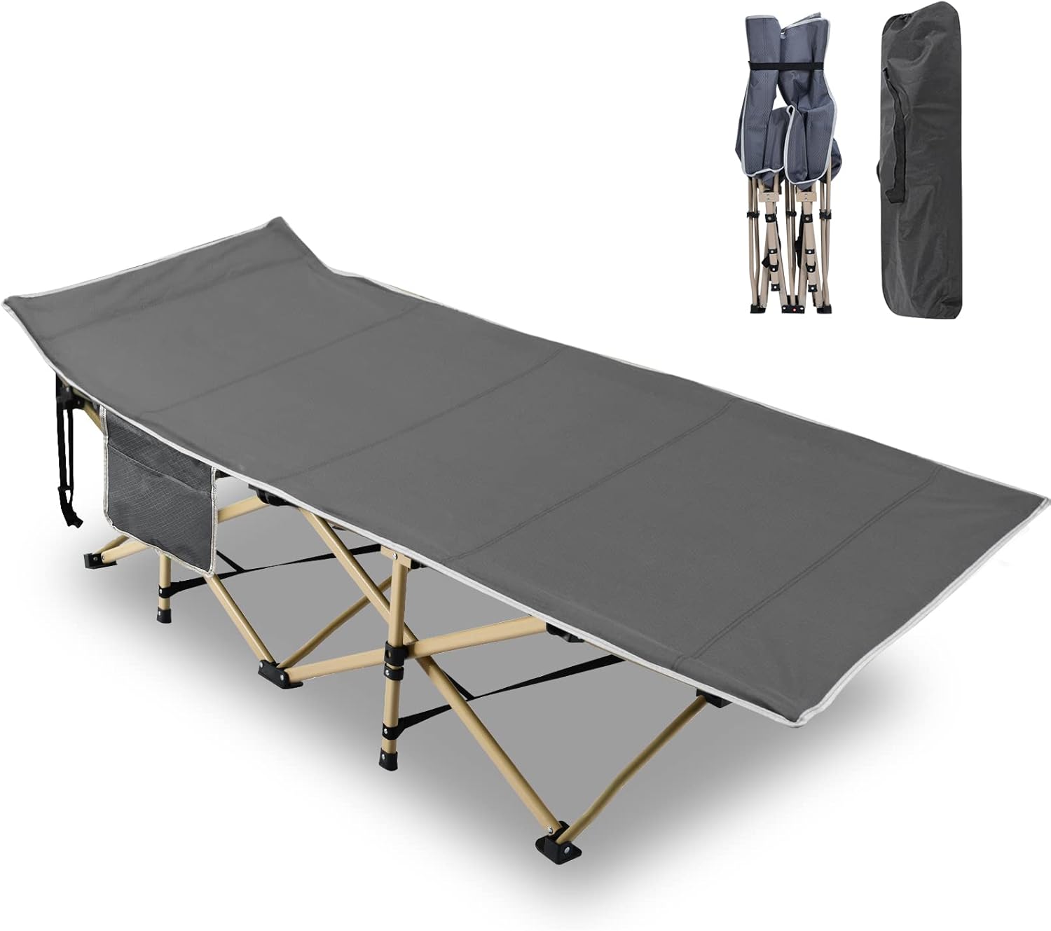 Portable Heavy Duty Outdoor Sleeping Cot with Carry Bag (Grey+ Pad) W258922